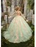 Mint Lace Tulle Keyhole Back Flower Girl Dress